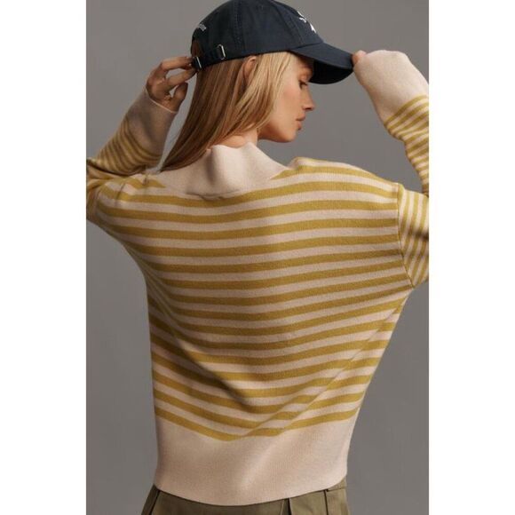 Anthropologie Maeve CARYS Mock Neck Sweater Womens Small Gold Striped Oversized - Picture 3 of 12